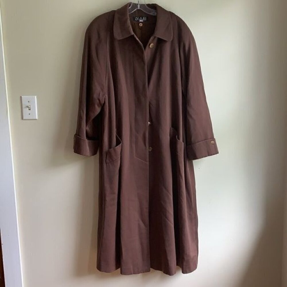 Searle Brown Maxi Trench Coat Size 14 Minimalist A-Line Duster - Picture 3 of 12